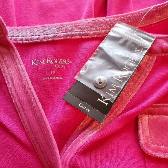 𝅺kim Rogers Pink Velvet Trim Split Neck Long Sleeve Jersey Top Plus Size 1X NWT - Picture 7 of 9